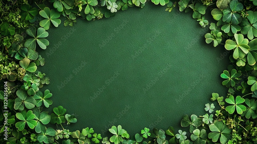 Poster lush green clover background creating a natural frame for design elements or text