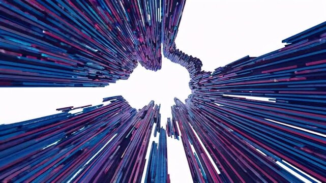 An aesthetically pleasing animation illustrating the data processing workflow, highlighting the transfer and evolution of information within computerised systems and algorithms.