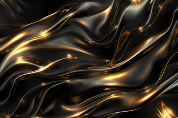 Elegant Flowing Golden Waves with Glowing Particles on a Dark Background, Abstract Futuristic Texture and Luxury Artistic Design