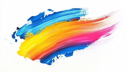 Vibrant brush strokes create a colorful abstract pattern with blue, yellow, orange, and pink hues blending together