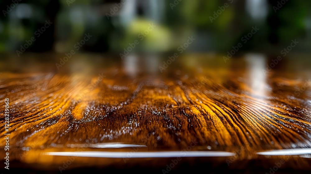 Aufkleber extreme close-up of polished wooden surface showing natural grain texture and patterns with selectiv