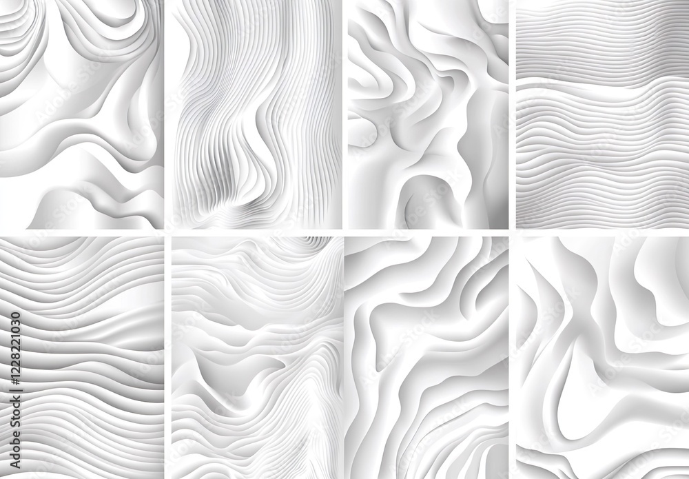 Poster topographic pattern texture vector set. grey contours