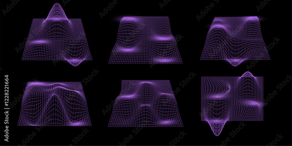 Poster cyberpunk perspective pattern, futuristic aesthetic forms. wireframe geometric shapes collection. gr