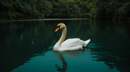 Fototapeta premium surreal, swan, swimming, galaxy, bird, water, lake, white, nature, animal, swans, pond, birds, river, 