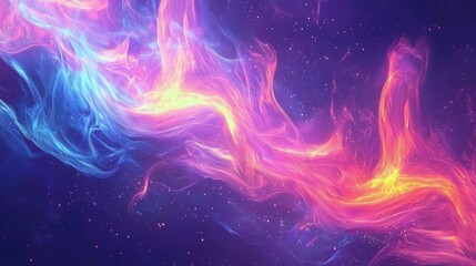 Vibrant cosmic nebula with swirling colors illuminating the night sky in deep space