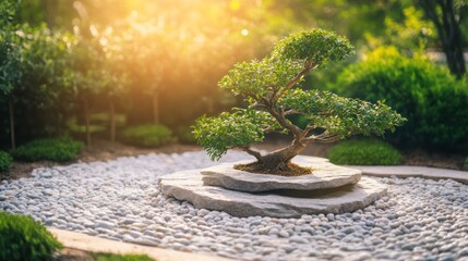 Serene Bonsai Tree In A Tranquil Garden Setting