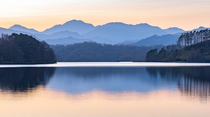 Fototapeta premium Serene Lake Reflecting Majestic Mountains at Sunset