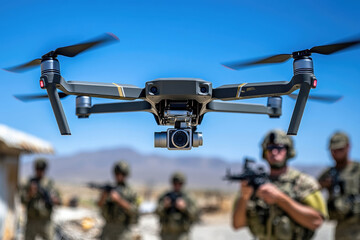 Military drone capturing high fidelity aerial images in real time during operation