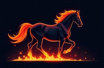 Fototapeta premium A fiery horse on a black background . The symbol of the year 2026 . for printed products