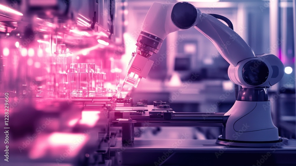 Poster robotic arm manipulating glass components in a factory
