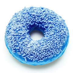 Delicious Blue Dessert: Sugar-Frosted Donut with Sprinkles Against a Crisp White Backdrop
