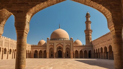 Fototapeta premium Majestic mosque architecture captured in bright daylight at a historic Islamic site