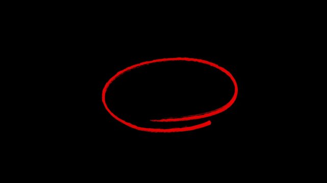 Hand-drawing oval frame circle animation, Hand-drawn red circle highlight with transparent background. 4K resolution
