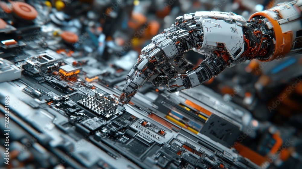 Aufkleber robotic hand interacting with advanced circuit board