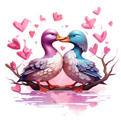 Obraz premium Valentine Kissing Birds Clipart – Romantic Love Birds Vector Illustration