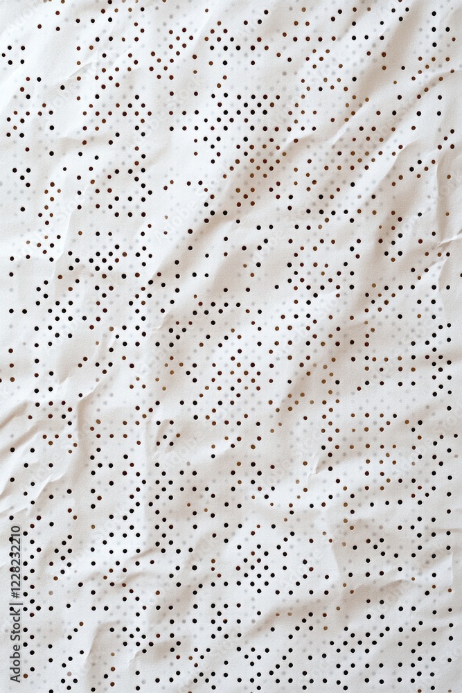 Poster wrinkled perforated paper sheet with subtle drop shadow, blank space for text in a grunge-inspired b