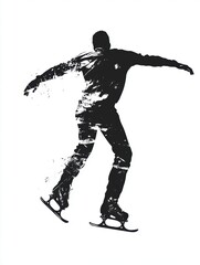 Happy male skating on ice surface.