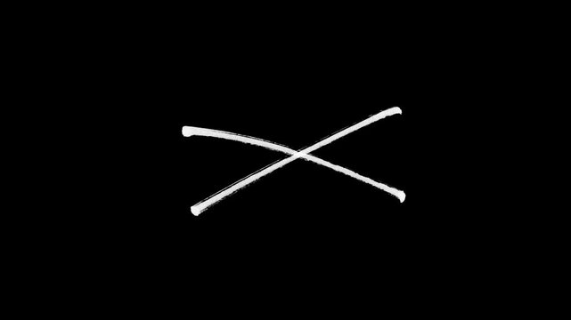 Rough handwritten black X - Incorrect answers, batten, cross mark Animation, Alpha channel, transparent background. 4K resolution