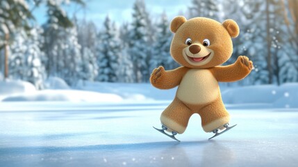 Cute bear ice skate cartoon style
