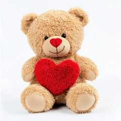 Obraz premium Adorable Fluffy Teddy Bear Embracing a Heart - Perfect Gift for Love and Affection