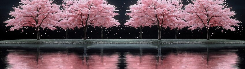 Dreamy Cherry Blossom Orchard in Full Spring Bloom with Falling Petals and Soft Pink Serenity