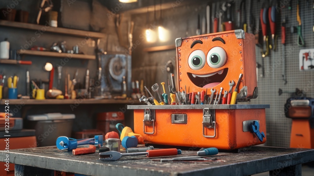 Poster Happy Toolbox Filled With Various Workshop Tools