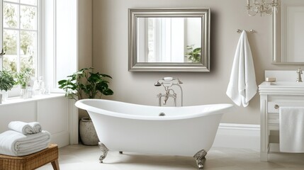 Elegant Bathroom Featuring Clawfoot Tub and Ornate Mirror
