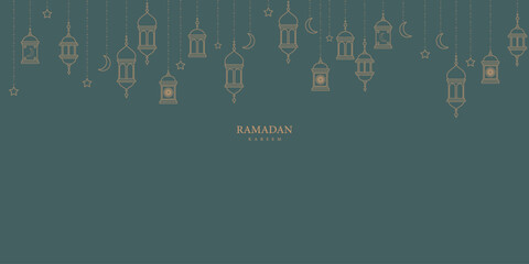 Ramadan Kareem Elegant Lantern Outline Background with Crescent Moon and Stars Islamic Festive Design