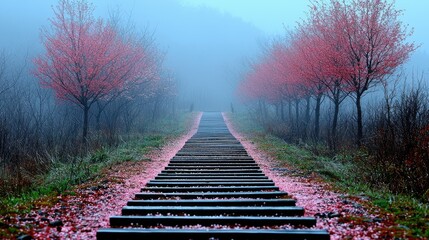 Dreamy Cherry Blossom Orchard in Full Spring Bloom with Falling Petals and Soft Pink Serenity