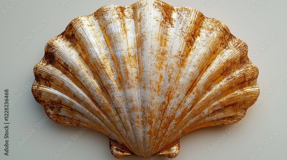 Poster a large, weathered shell with ridges and a rustic appearance.
