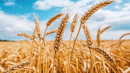 Obraz premium Golden Wheat Stalks Under a Summer Sky