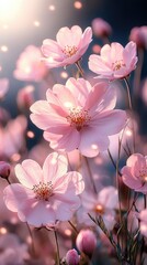 Dreamy Cherry Blossom Orchard in Full Spring Bloom with Falling Petals and Soft Pink Serenity