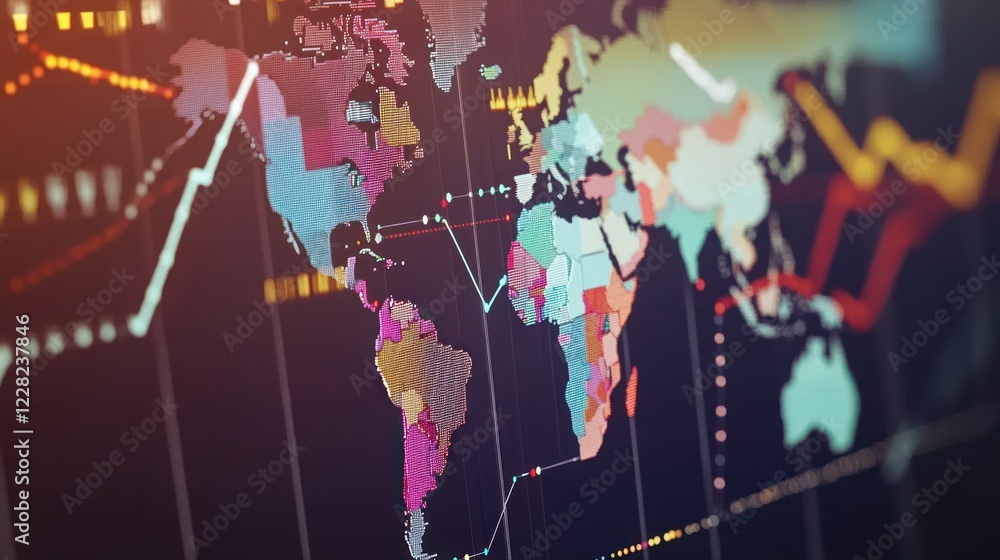 Poster global economic data visualization world map