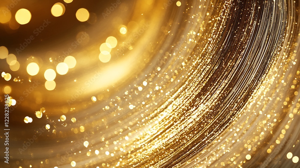 Poster abstract golden spiral with radiant light and glittering sparkles background : generative ai