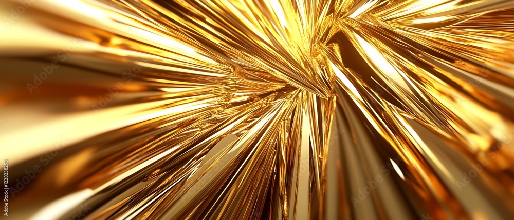 Poster Abstract Golden Metallic Texture with Shiny Angular Patterns and Reflections Background Art : Generative AI