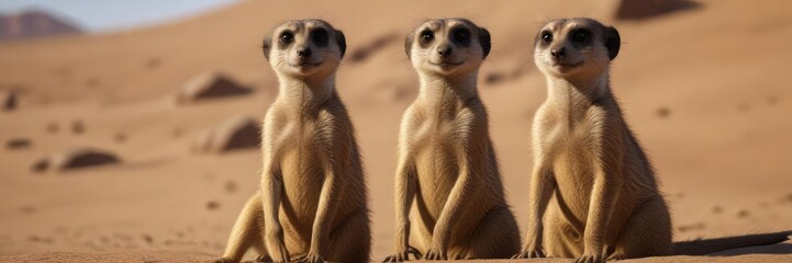 Fototapeta premium Meerkat female shields her young from harm in the desert, natural protection, female meerkat