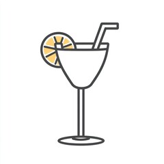 Cocktail, orange slice, straw, summer drink, white background, menu design