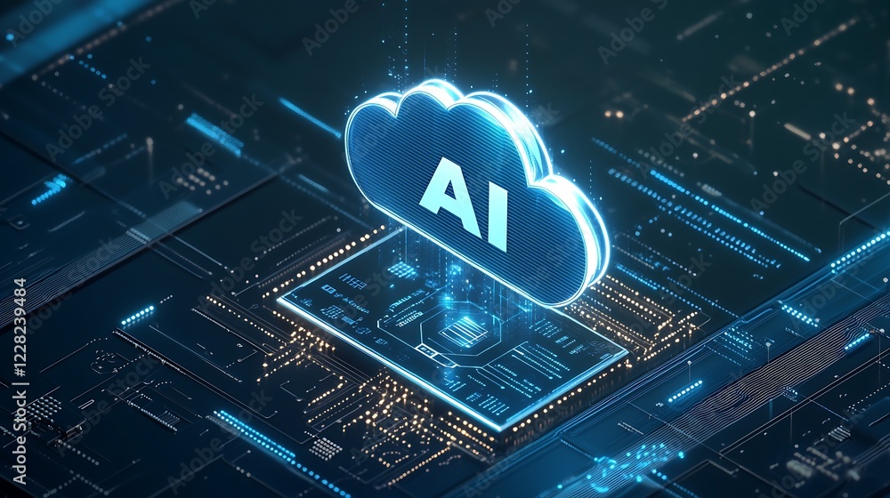 Poster futuristic ai cloud concept over digital circuit board enhancing technology and innovation : generat