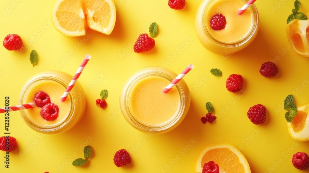 Poster orange raspberry smoothies refreshing summer drinks