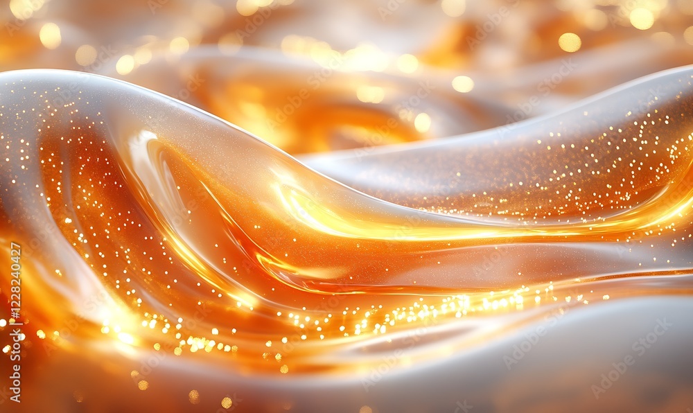 Poster luxurious golden liquid texture with shimmering light sparkles and waves : generative ai