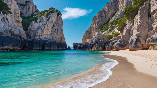 stunning panorama picturesque Sa Calobra beach in the rocks Spain, sunny summer day

