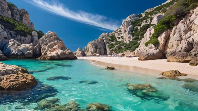 stunning panorama picturesque Sa Calobra beach in the rocks Spain, sunny summer day

