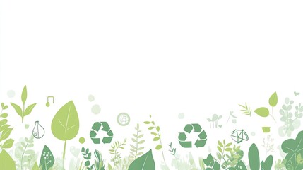 Green eco-friendly recycling banner with plants and leaves on white background for sustainable projects