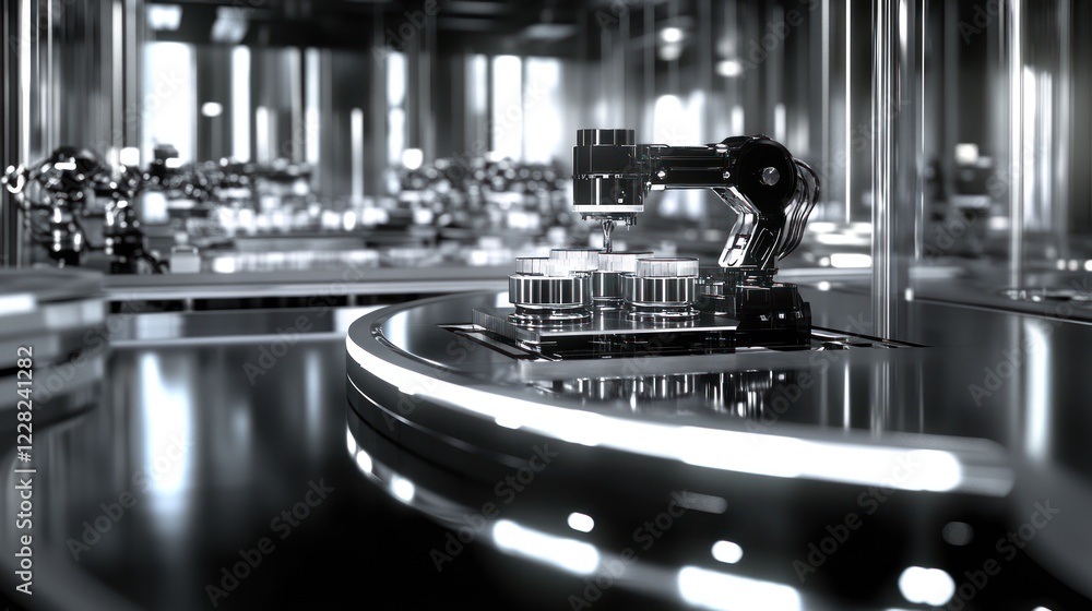 Poster Robotic Arm Precisely Assembling Components In Factory