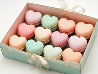 Obraz premium A Box of Heart-Shaped Macarons in Pastel Colors