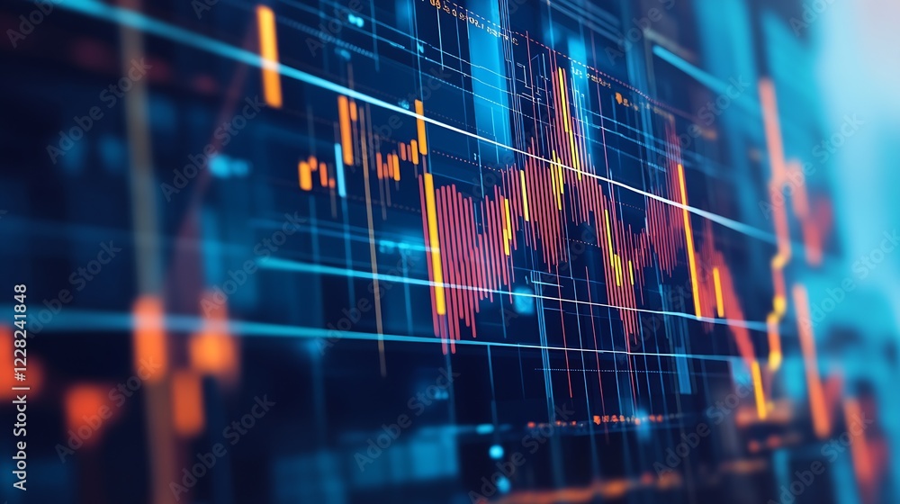 Poster Advanced digital interface with stock market graphs and dynamic data visualization : Generative AI