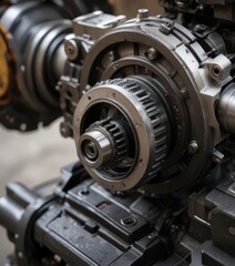 Industrial machinery with exposed mechanical parts showing signs of wear and tear, rusty bolts, industrial decor