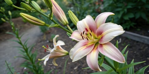 Fototapeta premium Overhead shot of lily flower in a garden, scenery, natural, lily