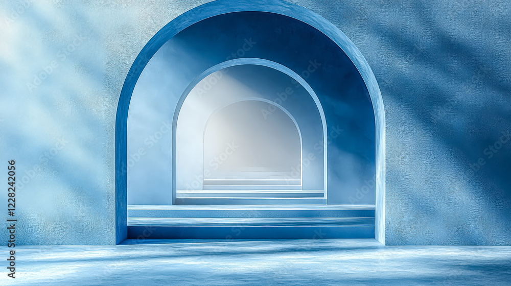 Poster the image is a blue archway with a blue wall behind it. the archway is empty and the wall is bare. s