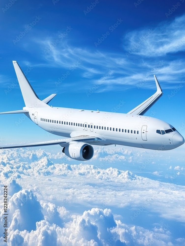 Aufkleber airplane cruising above fluffy white clouds during a bright sunny day in the open sky. generative ai